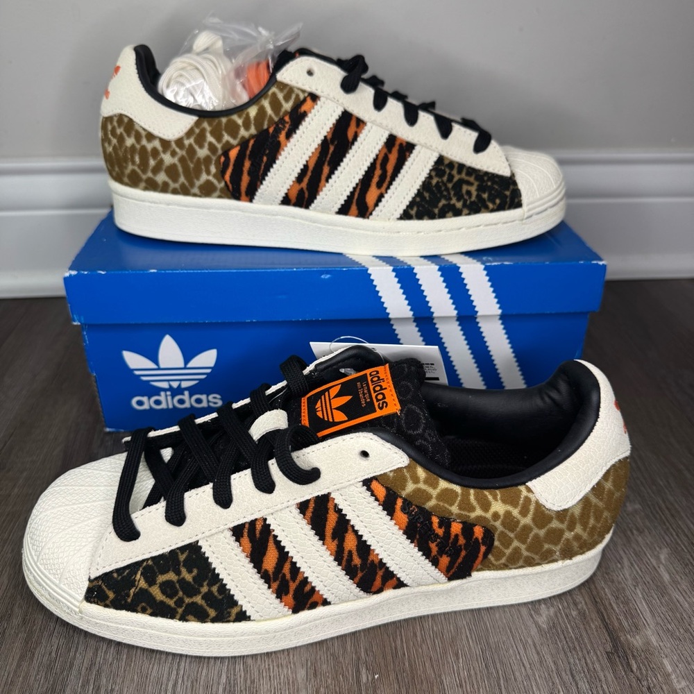 Adidas Superstar Atmos Crazy Animal Black White Orange Sneakers - Picture 2 of 12